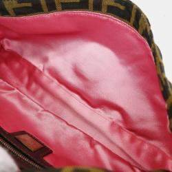 Pre Owned Fendi Floral Embroidered Baguette Brown Zucca Canvas Shoulder Bag