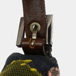 Pre Owned Fendi Floral Baguette Navy Denim Shoulder Bag