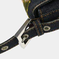 Pre Owned Fendi Floral Baguette Navy Denim Shoulder Bag