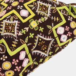 Pre Owned Fendi Brown Canvas Beads Embroidered Tote Handbag