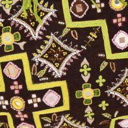 Pre Owned Fendi Brown Canvas Beads Embroidered Tote Handbag