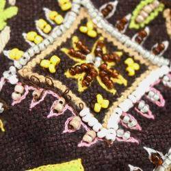 Pre Owned Fendi Brown Canvas Beads Embroidered Tote Handbag