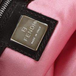 Pre Owned Fendi Brown Canvas Beads Embroidered Tote Handbag