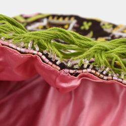 Pre Owned Fendi Brown Canvas Beads Embroidered Tote Handbag