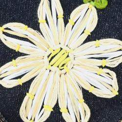 Pre Owned Fendi Navy Denim Flower Embroidered Baguette Handbag