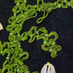 Pre Owned Fendi Navy Denim Flower Embroidered Baguette Handbag