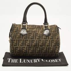 Pre Owned Fendi Forever Bauletto Tobacco Zucca Canvas and Leather Bag