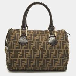 Pre Owned Fendi Forever Bauletto Tobacco Zucca Canvas and Leather Bag