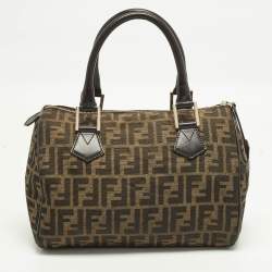Pre Owned Fendi Forever Bauletto Tobacco Zucca Canvas and Leather Bag