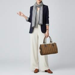 Pre Owned Fendi Forever Bauletto Tobacco Zucca Canvas and Leather Bag