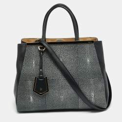Pre Owned Fendi 2Jours Medium Black Leather and Stingray Tote