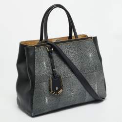 Pre Owned Fendi 2Jours Medium Black Leather and Stingray Tote
