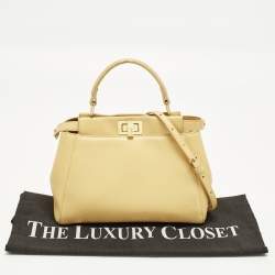 Pre Owned Fendi Peekaboo Mini Light Yellow Leather Top Handle Bag
