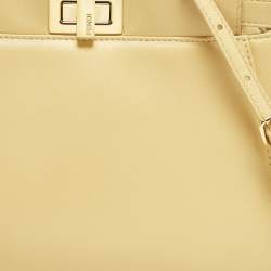Pre Owned Fendi Peekaboo Mini Light Yellow Leather Top Handle Bag
