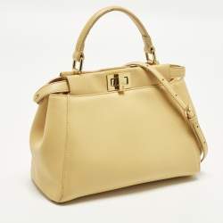 Pre Owned Fendi Peekaboo Mini Light Yellow Leather Top Handle Bag