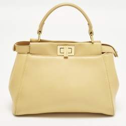 Pre Owned Fendi Peekaboo Mini Light Yellow Leather Top Handle Bag