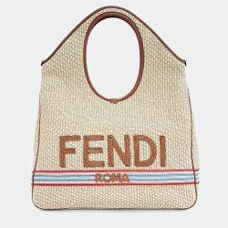 Pre Owned Fendi Beige, Brown Raffia Shopper Bag