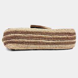 Pre Owned Fendi Beige Brown Raffia Raffia Baguette Mini