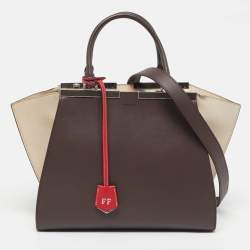 Pre Owned Fendi 3Jours Medium Brown/Off White Leather Tote