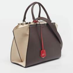 Pre Owned Fendi 3Jours Medium Brown/Off White Leather Tote