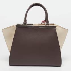 Pre Owned Fendi 3Jours Medium Brown/Off White Leather Tote