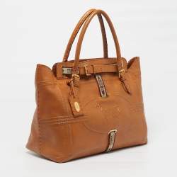 Pre Owned Fendi Villa Borghese Grand Tan Selleria Leather Tote