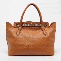 Pre Owned Fendi Villa Borghese Grand Tan Selleria Leather Tote