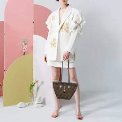 Pre Owned Fendi Origami Mini Tobacco Zucca Canvas and Leather Bag