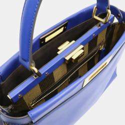 Pre Owned Fendi Peekaboo Regular Handbag/Tote/Shoulder Bag In Blue Leather