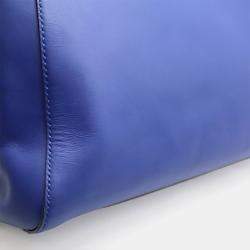 Pre Owned Fendi Peekaboo Regular Handbag/Tote/Shoulder Bag In Blue Leather