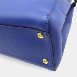 Pre Owned Fendi Peekaboo Regular Handbag/Tote/Shoulder Bag In Blue Leather