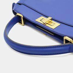Pre Owned Fendi Peekaboo Regular Handbag/Tote/Shoulder Bag In Blue Leather