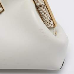 Pre Owned Fendi First Small White Leather and Python Clutch Bag