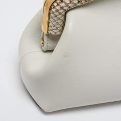 Pre Owned Fendi First Small White Leather and Python Clutch Bag