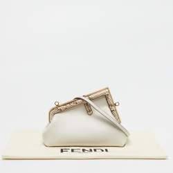 Pre Owned Fendi First Small White Leather and Python Clutch Bag