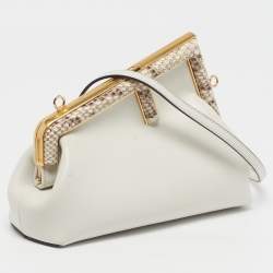 Pre Owned Fendi First Small White Leather and Python Clutch Bag
