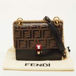 Pre Owned Fendi Kan I Medium Black/Brown Zucca Embossed Leather Shoulder Bag