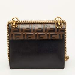 Pre Owned Fendi Kan I Medium Black/Brown Zucca Embossed Leather Shoulder Bag