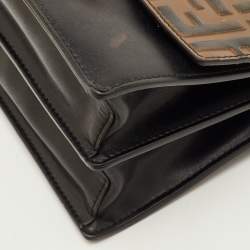 Pre Owned Fendi Kan I Medium Black/Brown Zucca Embossed Leather Shoulder Bag