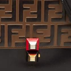 Pre Owned Fendi Kan I Medium Black/Brown Zucca Embossed Leather Shoulder Bag