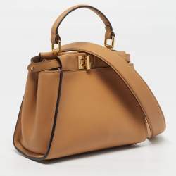 Pre Owned Fendi Peekaboo Mini Beige Leather Top Handle Bag