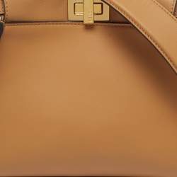Pre Owned Fendi Peekaboo Mini Beige Leather Top Handle Bag