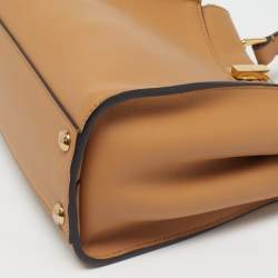 Pre Owned Fendi Peekaboo Mini Beige Leather Top Handle Bag