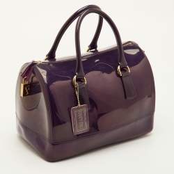 Pre Owned Furla Candy Dark Purple Rubber Satchel