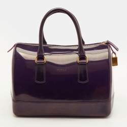 Pre Owned Furla Candy Dark Purple Rubber Satchel