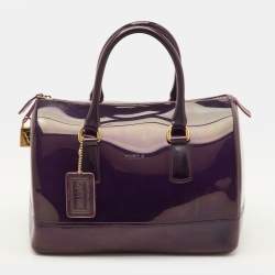 Pre Owned Furla Candy Dark Purple Rubber Satchel