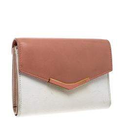 Pre Owned Fendi White/Peach Leather Small 2Jours Wallet