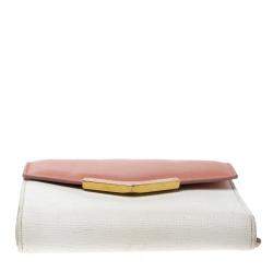 Pre Owned Fendi White/Peach Leather Small 2Jours Wallet