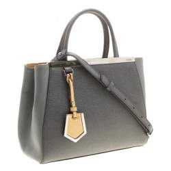 Pre Owned Fendi Grey Two Tone Leather Mini 2Jours Tote