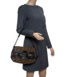 Pre Owned Fendi Tobacco Zucca Canvas B Bis Shoulder Bag 